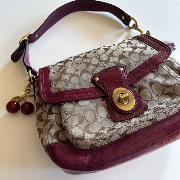 Vintage Y2K Coach Legacy Ali Purple Signature Canvas Flap Shoulder Bag F12857 - Picture 2 of 10